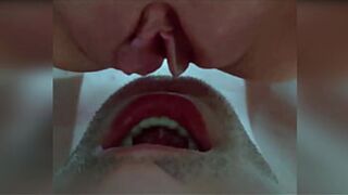 Dominatrix pussy piss in mouth, pee drinking and swallows