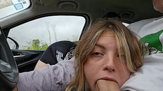 They find me GIVING A BLOWJOB TO MY STEPBROTHER IN THE CAR CUM MOUTH