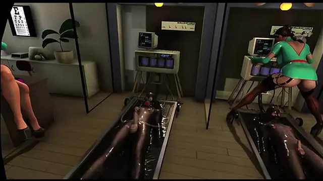 Citor3 3D VR Game: Latex Nurses Use Vacuum Bed on Seamen